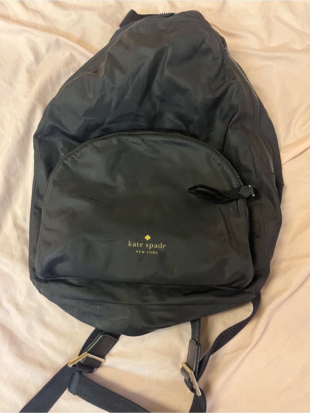 kate spade black nylon backpack with gold logo